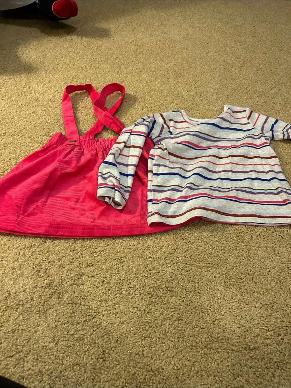Carter's Pink Corduroy Pinafore with Striped Knit Top